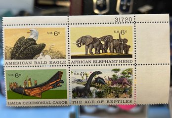 AFRICAN ELEPHANT HERD REPTILES BALD EAGLE WILDLIFE CONSERVATION US STAMPS BLOCK OF FOUR  6 CENTS