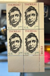 THOREAU 5 CENTS US POSTAGE STAMPS BLOCK OF FOUR