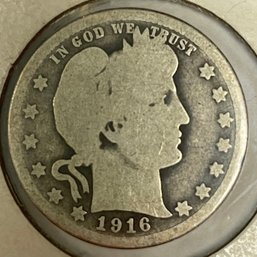 1916 D Barber Quarter 90 Silver American Circulated