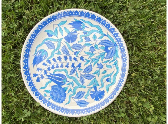 Turkish Platter Altin Cini Hand Painted Kutahya Turkiye Signed Blue White  Floral Flowers