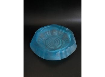 Pressed Glass Blue Turquoise Color Cigar Ashtray Mid Century Modern