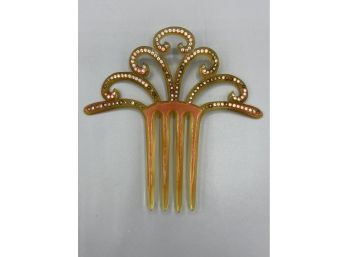 Vintage Blond Lucite Art Deco Hair Comb Pick Rhinestones Arched Head 4 Prong Comb
