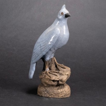 ANTIQUE CHINESE CRACKLE GLAZED BLUE JAY SCULPTURE STATUE