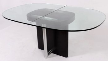 VINTAGE CONTEMPORARY ITALIAN GLASS LAQUER & STEEL DINING TABLE