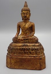 ASIAN VINTAGE GILT WOOD BUDDHA ON STAND