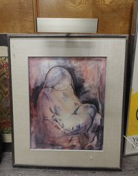 VINTAGE MOTHER AND CHILD WATERCOLOR PAINTING FRAMED