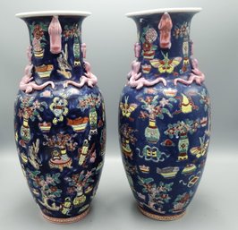 PAIR OF SIGNED VINTAGE CHINESE SCHOLAR VASES