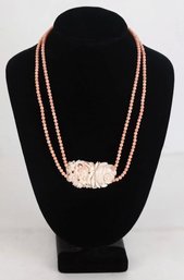 STUNNING ANGEL SKIN CORAL BEADED NECKLACE WITH LARGE PENDANT