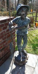 LIFE SIZE OUTDOOR BRONZE STATUE OF BOY FISHING