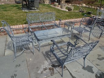 VINTAGE OUTDOOR METAL GLASS LOUNGE AREA CHAIRS,SOFA, COFFEE TABLE FURNITURE
