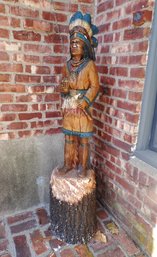 LARGE VINTAGE CHALKWARE STANDING CIGAR STORE INDIAN STATUE
