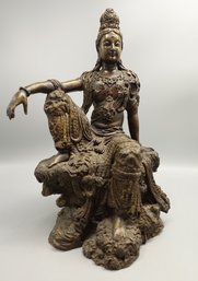OLD CHINESE BRONZE SEATED QUAN YIN STATUE