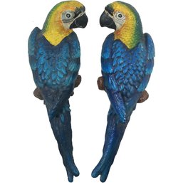 LARGE PAIR OF VINTAGE CAST IRON PARROT WALL POCKET STATUES SCULPTURES
