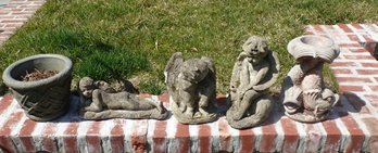 LOT OF VINTAGE STONE ANGEL STATUES PLANTER
