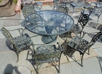 BEAUTIFUL SIGNED VINTAGE CAST CLASSICS LANDGRAVE OUTDOOR DINING TABLE AND CHAIRS