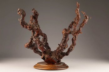 VINTAGE CHINESE GNARLED ROOT WOOD SCULPTURE DISPLAY JEWELRY STAND