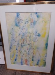 VINTAGE FRENCH CLOWN WATERCOLOR SIGNED