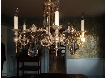 VINTAGE CRYSTAL AND SILVER CHANDELIER