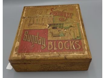 19c COMPLETE VERY RARE CHRISTIAN RELIGIOUS COVERED CHILDREN TOY BLOCK SET BIBLE