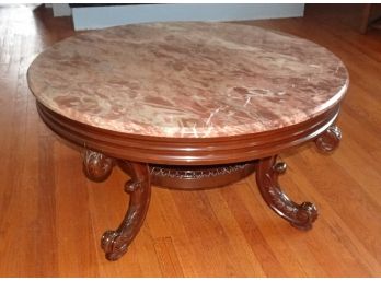 HIGH END VINTAGE ENGLISH MARBLE TOP COFFEE COCKTAIL TABLE