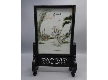 QING DYNASTY CHINESE FAMILLE ROSE PORCELAIN TABLE SCREEN PLAQUE