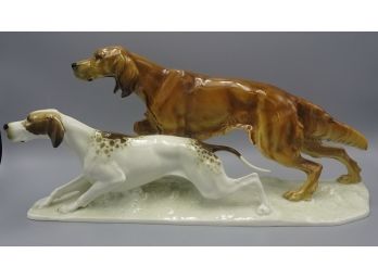 RARE LARGE EARLY GERMAN HUTCHENREUTHER PORCELAIN SHORT HAIRED POINTER STATUE
