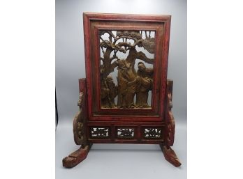 19c ANTIQUE CHINESE WOOD CARVED TABL:E SCREEN PANEL