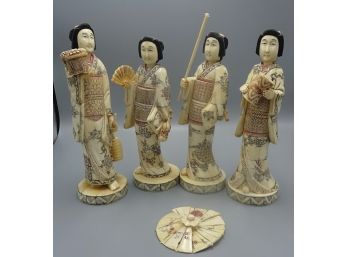 FOUR LARGE VINTAGE ASIAN STATUES CHINESE JAPANESE  FIGURES