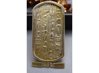 ANTIQUE 18K GOLD EGYPTIAN CARTOUCHE PENDANT BROOCH PIN SIGNED