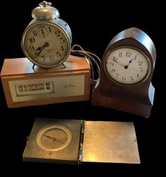 Lot Of 3 Vintage Clocks And Compass