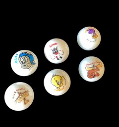 Lot Of 6 Marbles, Tweety, Bullwinkle, Sylvester, Wile E Coyote
