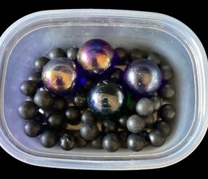 Lot Of Iridescent Large Marbles Blue, Purple, Green And Black Marbles