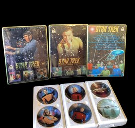 Lot Of 3 Sets Of Star Trek Mini Plate Sets And 3 Metal Star Trek Signs