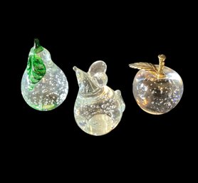 Lot Of 3 Paperweights, Mouse, Pear And Apple