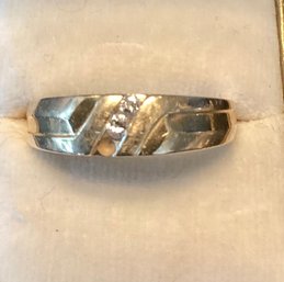 14 Kt Gold Band With 2 Diamond Chips