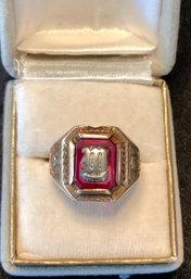 10kt 1932 Class Ring With Red Enamel
