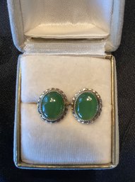 14kt Gold And Green Jade Pierced Earrings