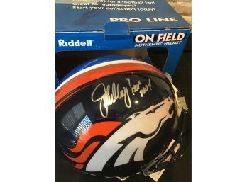 Double Sided Signed John Elway Football Helmet W/ Certificate Of Authenticity