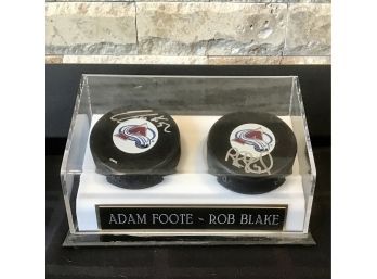 Adam Foote And Rob Blake Signed Hockey Pucks Colorado Avalanche