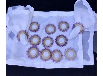12 Murano Glass Napkin Rings And 10 White Placemats