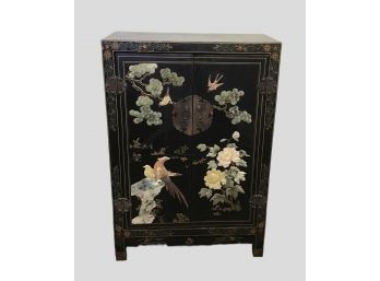 20thc Asian Stone Inlay Laquer Cabinet With Shelves