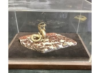 Gold Dragon Sculpture On Marble Base With Case