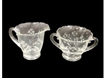 Etched Glass Sugar And Creamer