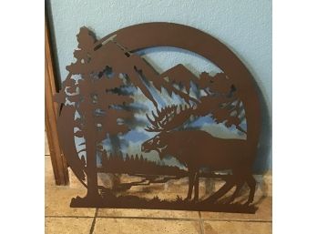 Metal Round Cut Out Moose Art