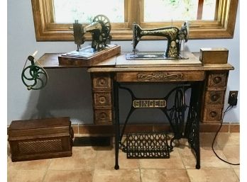 Lot Of 2 Antique Singer Sewing Machines With Accessories