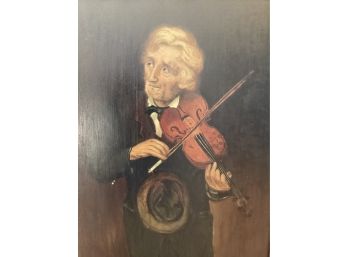 Antique Painting, Old Violinist Artist Unknown