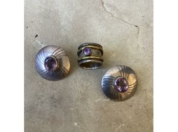 Amethyst And Silver Earrings And Ring