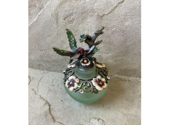 Perfume Bottle With Enamel Flowers And Bird