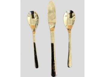 Gold Nambe Spreader And Spoons 3 Pieces