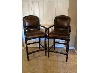 2 Embossed Leather Barstools By Vanguard Furniture